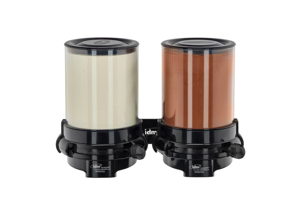 IDM Powder Dispenser HLP1-13.5L, Single, wall-mounted, powder dispenser.  13.5-liter capacity each, metal black brackets, Portion controlled, Pro-Portion mechanism