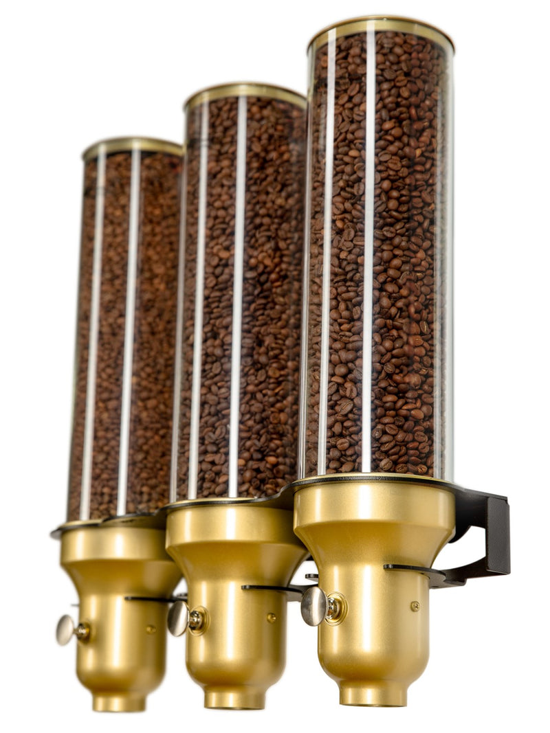 IDM Coffee Bean dispenser G30, Triple, wall mounted, gold coffee bean  storage, 4.5 liter capacity